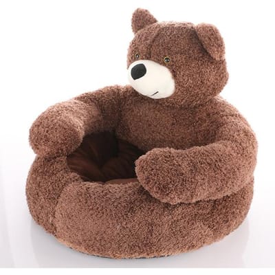 Superzacht huisdierbed Winter Warm Schattige beer Knuffel Kattenslaapmat Pluche Grote puppy Honden Kussen Bank Comfort Huisdierbenodigdheden 60CM koffie
