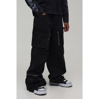 Parachute Fit Cargo Jeans | Washed Black | Size 48R