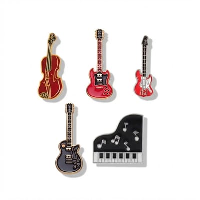 Multikleur muziek broche set – broche dames – decoratieve spelden set van 5 stuks met gitaar en piano vorm, emaille afwerking en muziek thema ontwerpen