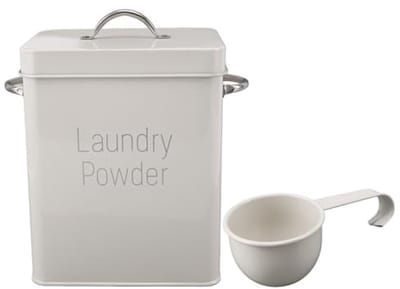 Dailygoody - Opslagdoos - Metalen Opslagbox - Inclusief lepel - Wit - Voor Detergent, Rijst, Dierenvoer - Ruime Capaciteit - Voor Keuken en Huish