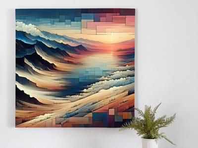Abstract landschap schilderij | Vortex van kleuren en vormen: een verbeelding van het landschap | Kunst - 30x30 centimeter op Dibond | Foto op Dibond