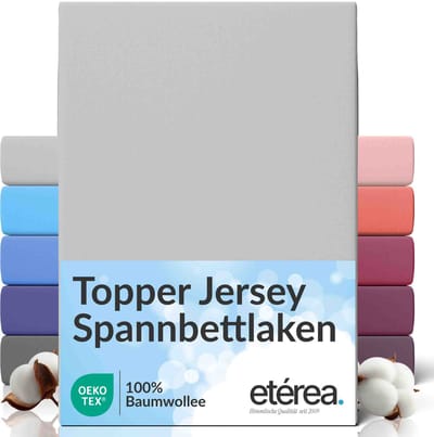 etérea Topper Jersey Hoeslaken 90x200 - 100x200 cm Oekotex Made in Green - 100% katoen - Zilver