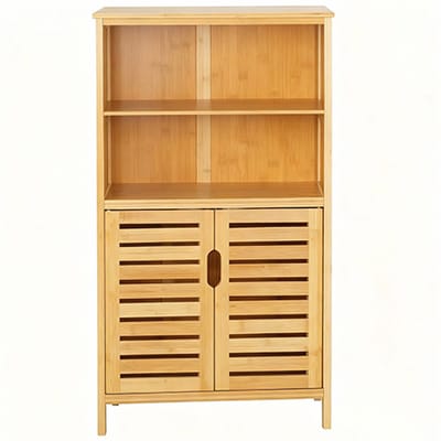Badkamerkast Opberkast Kast Boekenkast Opbergkast Met jaloeziedeurtjes Geschikt voor badkamer Toilet Keuken Kantoor 50 x 29 x 92 cm Houtkleur Bamboe