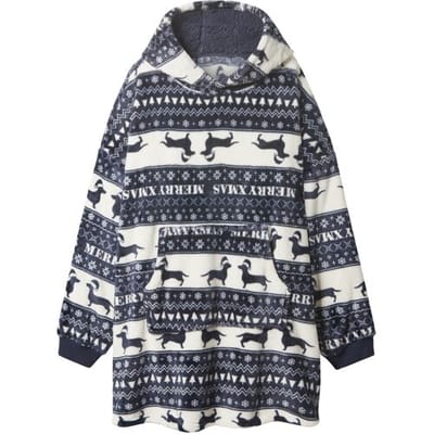 Lidl Pluche kersthoodie (Donkerblauw/wit, S/M)