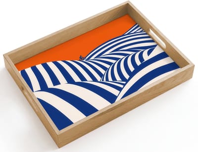 Dienblad hout 40x30 cm - Schootdienblad - Fietser - Heuvels - Strepen - Blauw - Borrelplank rechthoek - Plateau dienbladen