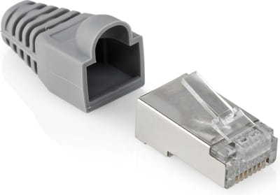Modulaire RJ45 Stekker + Tule - Cat 5 - Ronde kabel - Vaste kern - Afgeschermd - 10 stuks - Grijs - Allteq