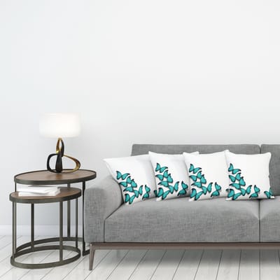 ABAKUHAUS lente kussenhoes 4 pak, Sunny Butterflies Morphs, Modern Accent dubbelzijdige digitale print, 60 x 60 cm, zwart turquoise