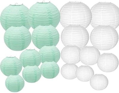 Papieren Lantaarns - Lampionnen Decoratie - Feestelijke Versiering - Herbruikbaar Stevig Papier - 20 Stuks Set - Wit Groen