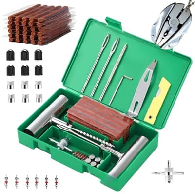 Bandenreparatieset voor Auto – Complete Reparatieset met Afdichtmiddel, T-Greepgereedschap, Cutter en Ventielen – Snelle Reparatie in 15 Minuten