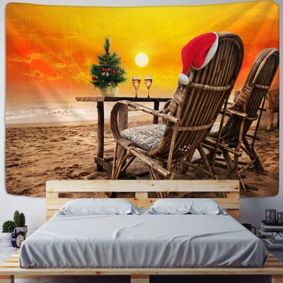 Kerst Sneeuwscène Wandtapijt Wandhanger Kunst Cartoon Illustratie Boheemse Stijl Bedgordijn Slaapzaal Huisdecoratie 95x70cm