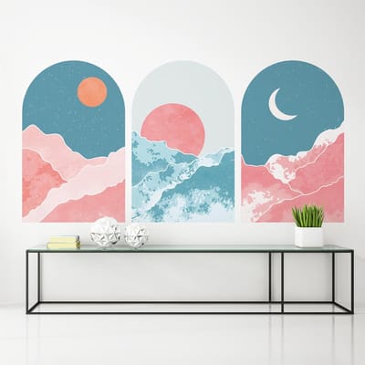 Vooraf gelijmd vliesbehang met gigantische muurschilderingen - 3 BOGEN BEKIJKEN HET LEVEN DOOR ROZE OGEN - 115x90cm
