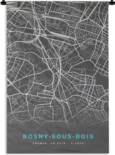 Wandkleed - Wanddoek - Rosny-sous-Bois - Plattegrond - Kaart - Stadskaart - Frankrijk - 120x180 cm - Wandtapijt