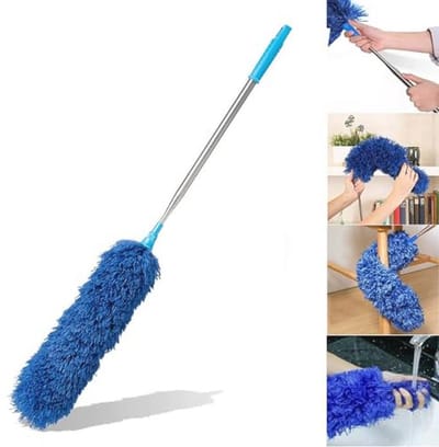 HEOATH Microfiber Extendable Duster, Extra Long 100 Inches Non-Scratch, Bendable, Washable, Hypoallergenic Springs for Cleaning Roof, Ceiling Fan, Blinds, Cobwebs, Skirting Boards - Blue