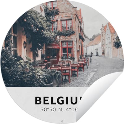 Tuincirkel België - Terras - Stad - 60x60 cm - Ronde Tuinposter - Buiten