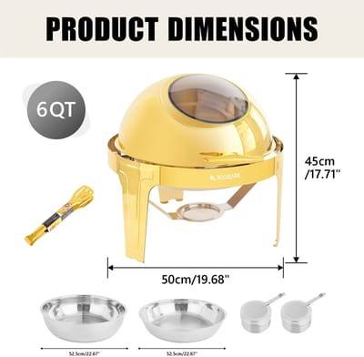 Allero Warmhoudplaat - Buffetwarmer - Chafing Dish - Goud - Horecawarmer - RVS - Voor Feesten - Bruiloft - 1 Stuk - Stevig Frame