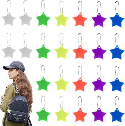 24 Reflecterende Hangers met PVC Reflector Kettingen, Ster Pendant voor Kinderen, Rugzak, Fietsen en Wandelen, Veiligheid en Decoratie
