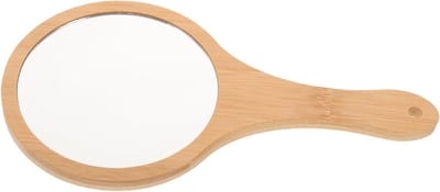 Draagbare Handspiegel - Make-up Spiegel - Make-up Controleren - Lichtgewicht Bamboe Handvat - 25.5 cm Lengte - Bruin