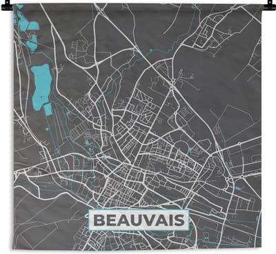 Wandkleed - Wanddoek - Frankrijk – Beauvais – Stadskaart – Plattegrond – Kaart - 180x180 cm - Wandtapijt