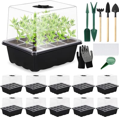 Famanu Kweekkas,kweekbak,kleine kweekset,mini-broeikas,zaaibak,kweektrays voor zaden,propagator kweekbakjes voor zaailingen,kweekschaal voor zaailingen,kweekbak voor minikas met hoog deksel,zwart