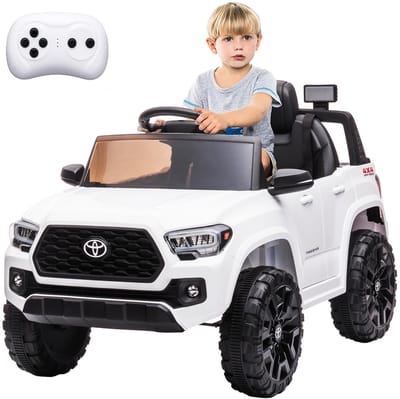 HOERFURIY-Elektrische kinderauto-Elektrische auto voor kinderen, Toyota onder licentie Voertuigen met afstandsbediening, veiligheidsgordel, LED, 3 tot 8 jaar (wit)