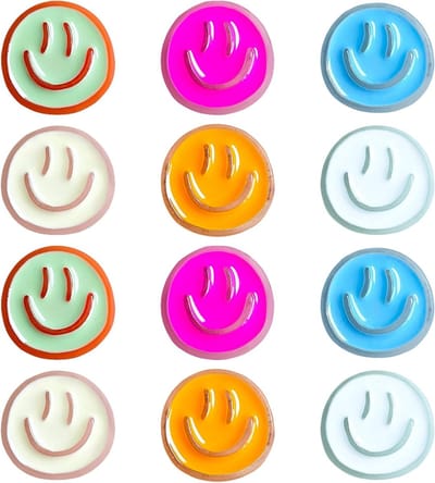 Set van 12 kleurrijke smiley-magneten voor koelkast, grappige decoratie voor kinderen, ideaal voor keuken en klaslokaal