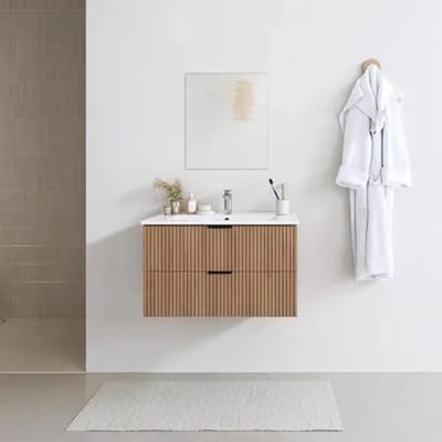 Aurlane Badmeubelset Amelia 60cm - Hout - Met Spiegel En Wastafel - Met 2 Lades - Met Witte Wastafel