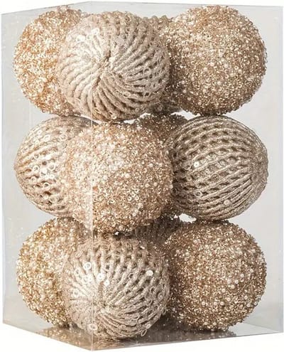 Livano Kerstballen - Kerstversiering - Plastic - Kerstballenset - Champagne/Goud - 12 stuks