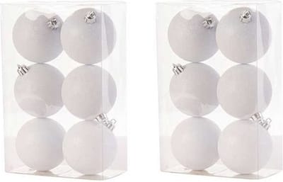 12x Witte kunststof kerstballen 8 cm - Glitter - Onbreekbare plastic kerstballen - Kerstboomversiering wit