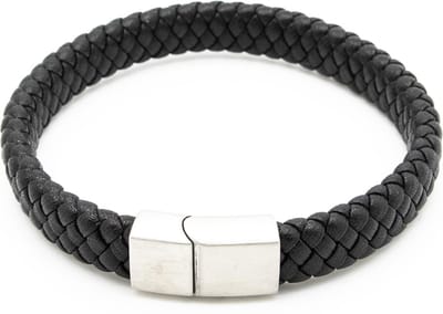 Sorprese armband - Special - armband heren - zwart - gevlochten leer - 22 cm - cadeau - Model P