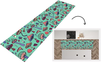 Keukenloper 200x50 cm - Keukenmat vinyl Patronen - Vintage - Paddenstoelen - Natuur - Keukenmatten loper - Keuken vloerkleed tapijt