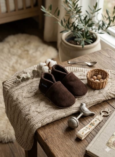 Stabifoot Babyslofjes – Zacht Leer – Cadeaudoos - Linnen zakje - Barefoot - CHOCO 18 - 24