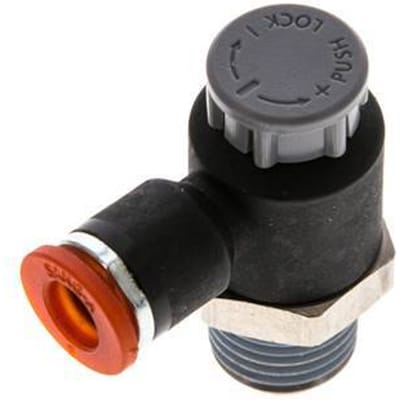 L-stuk Regelventiel 6 mm - R1/4'' Regeling-in Messing/Nylon Borgmoer