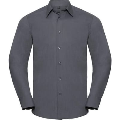 Russell Collection Heren Polycotton Easy-Care Formeel Overhemd met Lange Mouwen (Konvooi Grijs)