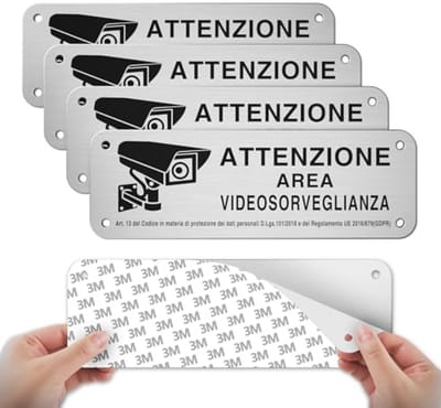 Videobewakingsbord van geborsteld aluminium - 4 stuks - 15 x 5 cm - Zelfklevende waarschuwingen voor ruimtes en privé-eigendom