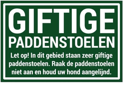Giftige paddenstoelen bord | gecoat dibond materiaal | 18 x 12 cm