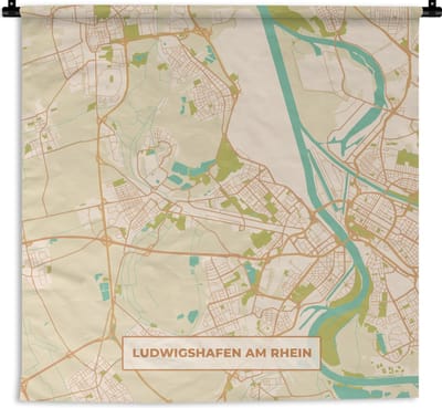 Wandkleed - Wanddoek - Ludwigshafen am Rhein - Vintage - Stadskaart - Plattegrond - Kaart - 180x180 cm - Wandtapijt