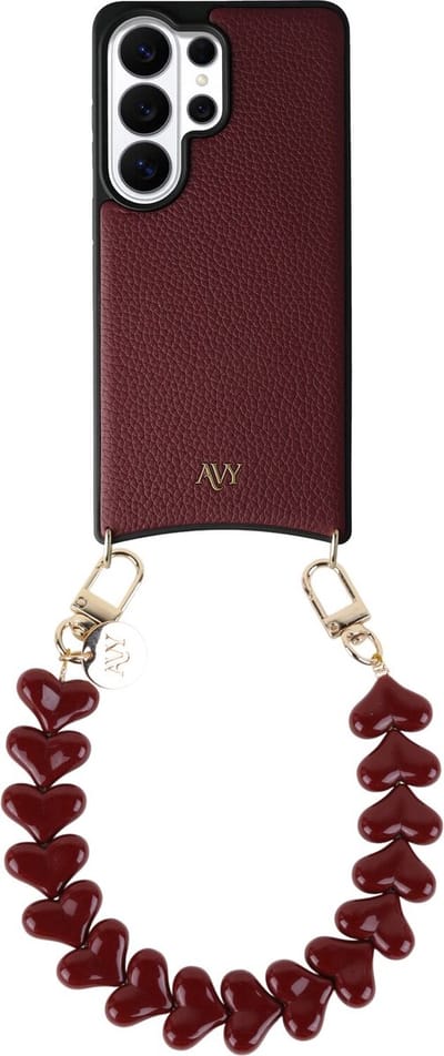 AVY Leren Hoesje Geschikt voor Samsung Galaxy S26 Ultra | Compatibel met MagSafe | Leather Case met Telefoonkoord | Polsband | Burgundy | Cupid Burgundy