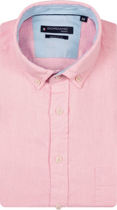 Giordano – Ivy – Heren Overhemd – Button Down – Gwassen Linnen Overhemd - Fuchsia – 617009-50