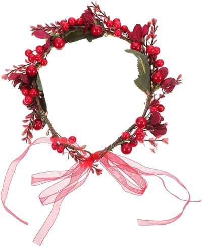 Bloemen Krans Hoofdband - Bloem Hoofddeksel - Feestelijke Aankleding - Realistisch Bessenontwerp - 18 cm diameter - Rood
