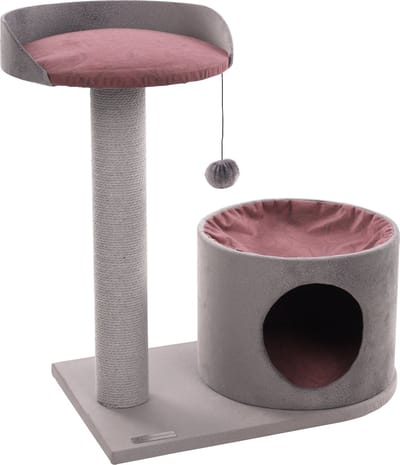 Krabpaal – Flamingo Kara – krabpaal kat – krabmeubel met hangmat en schuilplaats – krabpaal katoen touw – 65x35,5x65 cm – grijs