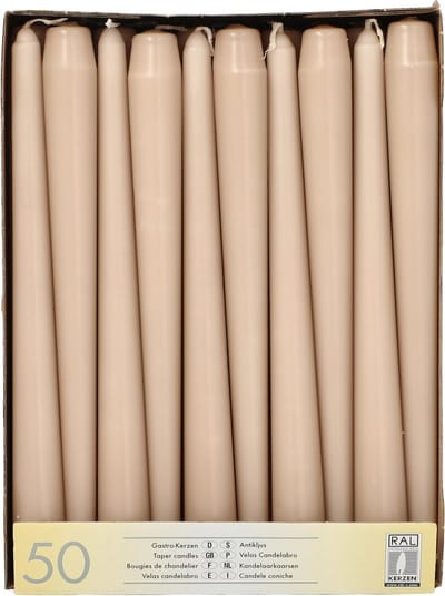 Conpax Candles Dinerkaarsen/kandelaar kaarsen Mega Pack - 50x stuks - taupe - 25 cm - Tafelkaarsen