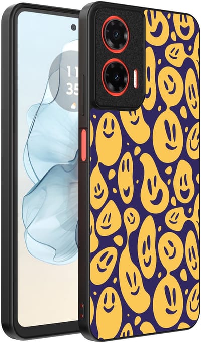 Smartphonica Telefoonhoesje Geschikt voor Motorola Moto G04 - G24 - G24 Power - E14 met smiley opdruk - TPU backcover case emoji design - Paars Geel