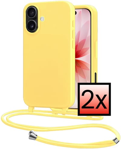 Hoes Geschikt voor iPhone 17 Met Telefoonkoord - Siliconen Hoesje Backcover Met Ketting - Geel - 2 PACK