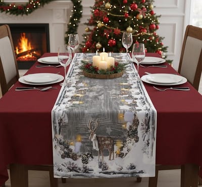Tafelloper 40x140 cm kerstelijke tafeldecoratie met sfeervol wintermotief feestelijke loper keuken eetkamer & woonkamer robuust, kleurvast, onderhoudsvriendelijk Kerstmis (Rendieren)