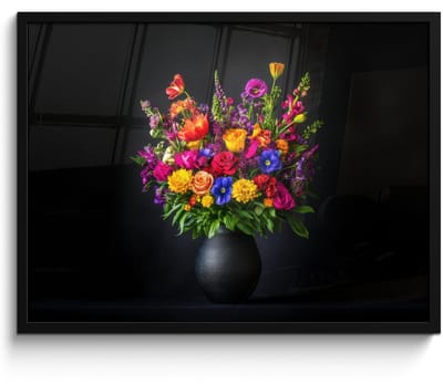Poster in lijst - Fotolijst 70x50 cm - Posters - Felgekleurd - Bloemen - Vaas - Posterlijst zwart - Decoratie - Wanddecoratie woonkamer - Muurdecoratie slaapkamer