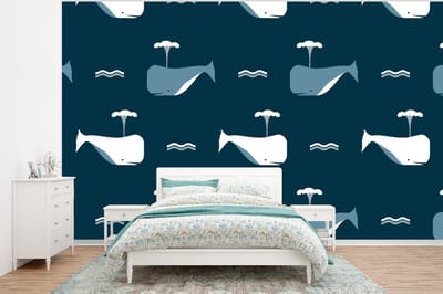 Behang - Fotobehang Patronen - Walvis - Water - Kindje - Jongens - Kinderen - Kids - Breedte 320 cm x hoogte 240 cm