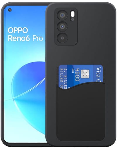 Geschikt voor Oppo Reno 6 Pro 5G Telefoonhoesje met Siliconen Pasjeshouder - Flexible Back Cover Case Siliconen TPU with Silicone Cardslot - Zwart - Smartphonica geschikt voor Oppo Reno6 Pro