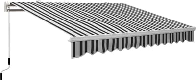 Merax Knikarm Markies 395x245 cm - Handbediening met 1,5 m Slinger - Aluminium Frame - UV-bestendig Doek - Zonwering voor Balkon en Terras - Wit Blauw Gestreept