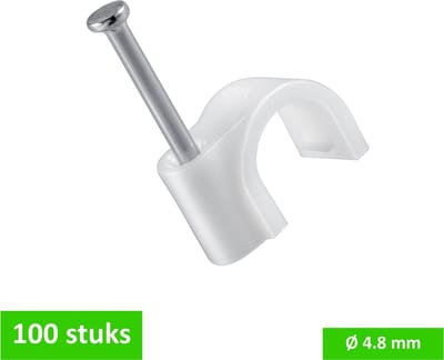 TQ4U kabelclip / spijkerclip rond - Kabel tot Ø 4.8 mm - Kunststof - Stalen nagel 17 mm - Wit - 100 stuks