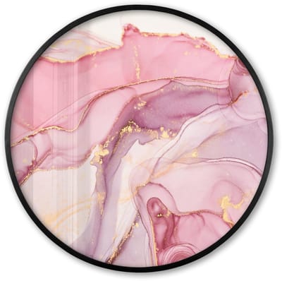 Poster in lijst Rond - Fotolijst 60x60 cm - Posters - Goud - Marmer - Roze - Ronde posterlijst zwart - Decoratie - Wanddecoratie woonkamer - Muurdecoratie slaapkamer